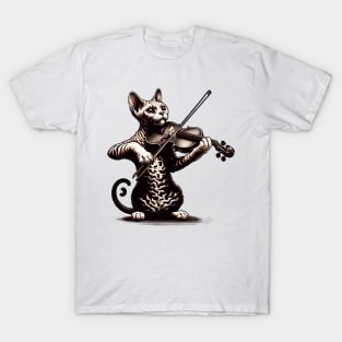 Devon Rex Cat Playing Violin T-Shirt